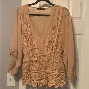 Tan/Beige top with butterfly sleeves .....